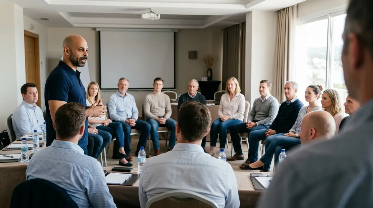 Formación bonificada con un equipo de empresa en una sala de un hotel de Mallorca