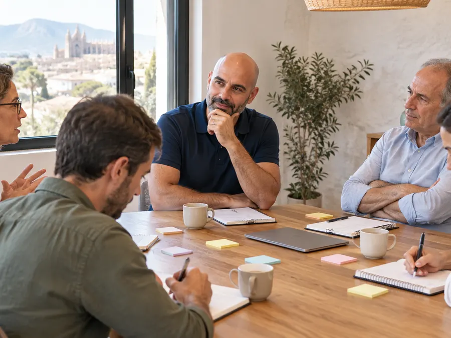 Andoni Dharma trabajando con el equipo directivo de una empresa de Mallorca